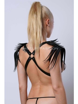 Esranın Dünyası Omuzdan Püsküllü Göğüs Harness, Deri Püsküllü Omuz Harness - BRF1240