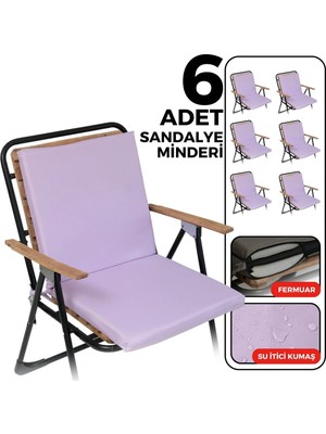 Maison Luré Sandalye Minderi 6'lı Sırtlıklı Yıkanabilir Bahçe Balkon 40X40 Lila