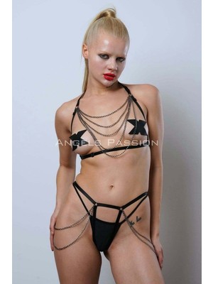 Esranın Dünyası Zincir Detaylı Şık Lastik Harness Takım, Erotik Fantezi Giyim - BRF1065