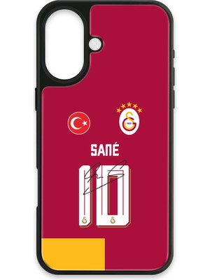 iPhone 16 Uyumlu Galatasaray Leroy Sane Parçalı Forma Imzalı Cam Lisanslı Telefon Kılıfı