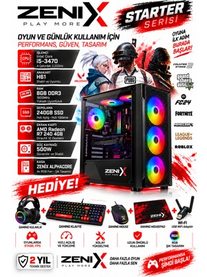 Zenix Enix Freeman I5-3470 8gb Ram 240GB SSD R7 240 4gb Ekran Kartı Klavye Mouse Kulaklık Wifi Adaptör Hediyeli