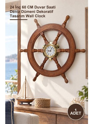 Yenilig 1 Adet Duvara Asmalı Dümenli Saat – 24 Inç 60 cm Duvar Saati Deniz Dümeni Dekoratif Tasarım Wall Clock