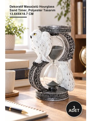 Yenilig 3 Adet Polyester Baykuş Kum Saati – Dekoratif Masaüstü Hourglass Sand Timer, Polyester Tasarım 13.8X9X18.7 cm