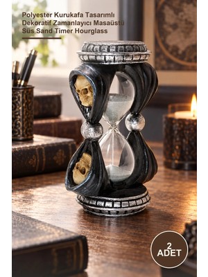 Yenilig 2 Adet Kum Saati – Polyester Kurukafa Tasarımlı Dekoratif Zamanlayıcı Masaüstü Süs Sand Timer Hourglass