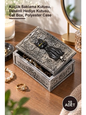 Yenilig 10 Adet Kedi Tasarımlı Polyester Kutu – Küçük Saklama Kutusu, Desenli Hediye Kutusu, Cat Box, Polyester Case