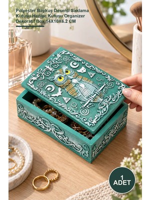 Yenilig 1 Adet Kutu – Polyester Baykuş Desenli Saklama Kutusu Hediye Kutusu Organizer Dekoratif Box 14X10X6.2 cm