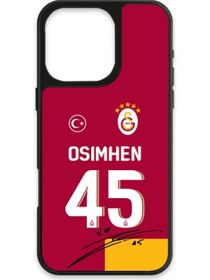 iPhone 16 Pro Max Uyumlu Galatasaray Victor Osimhen Parçalı Forma Imzalı Cam Lisanslı Telefon Kılıfı