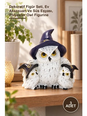 Yenilig 3 Adet Polyester Baykuş Ailesi – Dekoratif Figür Seti, Ev Aksesuarı ve Süs Eşyası, Polyester Owl Figurine