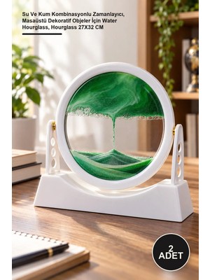 Yenilig 2 Adet Sulu Kum Saati – Su ve Kum Kombinasyonlu Zamanlayıcı, Masaüstü Dekoratif Objeler Için Water Hourglass, Hourglass 27X32 cm