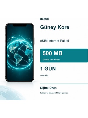 Güney Kore Esım Internet Paketi Günlük 500 MB 1 Gün - Nonhkip