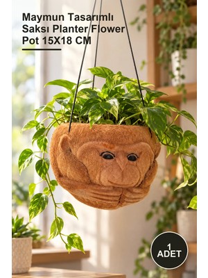 Yenilig 1 Adet Çiçeklik – Maymun Tasarımlı Saksı Planter Flower Pot 15X18 cm