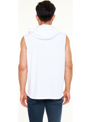Tişört Fabrikası Car Art Baskılı Unisex Beyaz Kapüşonlu Kolsuz Tişört