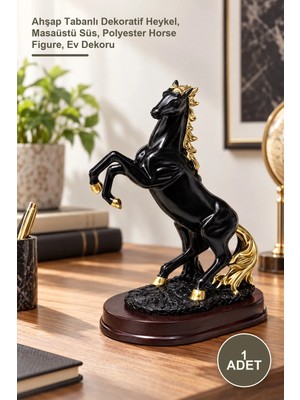 Yenilig 1 Adet Polyester Şahlanmış At Figürü – Ahşap Tabanlı Dekoratif Heykel, Masaüstü Süs, Polyester Horse Figure, Ev Dekoru