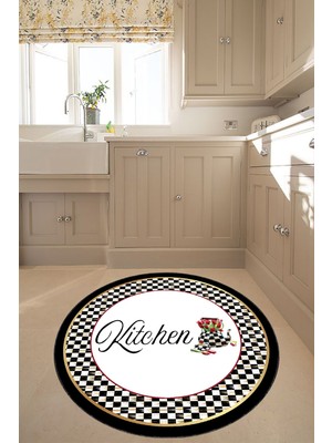 on the clouds Kitchen Yazılı Çaydanlık Desenli Dijital Baskı Yıkanabilir Kaymaz Taban Yuvarlak Mutfak Halısı