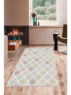 on the clouds Geometrik Karo Şal Desenli Dijital Baskı Yıkanabilir Kaymaz Taban Etnik Kilim Desen Salon Halısı