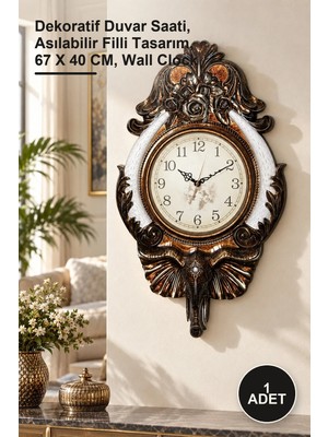 Yenilig 1 Adet Duvara Asmalı Filli Saat – Dekoratif Duvar Saati, Asılabilir Filli Tasarım, 67 x 40 Cm, Wall Clock