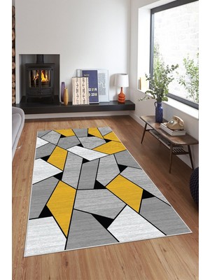 on the clouds Geometrik Puzzle Desenli Yıkanabilir Kaymaz Taban Leke Tutmaz Modern Salon Halısı ve Yolluk