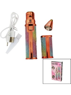 2ın1 Başlı - Simli - Ruj Model - USB Şarjlı Yanak - Burun Tüy Alma Makinesi (5468)