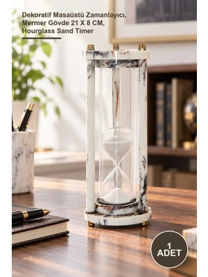 Yenilig 1 Adet Mermer Kum Saati – Dekoratif Masaüstü Zamanlayıcı, Mermer Gövde 21 x 8 Cm, Hourglass Sand Timer
