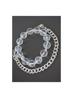 Faset Kesim Kristal Kuvars Ikili Bileklik - Çok Renkli - Stoneage
