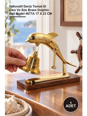 Yenilig 1 Adet Pirinç Yunus Balığı Çan – Dekoratif Deniz Temalı El Çanı ve Süs Brass Dolphin Bell Model 4677A 17 x 23 cm