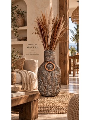 Mavera Atelier El Yapımı Unique Yer Vazosu – Bronz Işıltılı Dokulu Dekoratif Vazo