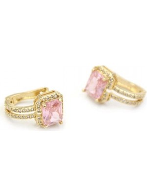Pileli Store Taşlı Küpe - Pembe