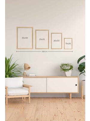 Decorose Doğal Ahşap Çerçeveli Dekoratif 3’lü Tablo Seti Renkli Dal TRN009