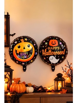 Patladı Gitti Happy Halloween Yıldızlı Tasarımlı 45X45 cm Folyo Balon Halloween Cadılar Bayramı Parti Malzemesi