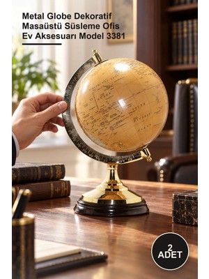 Yenilig 2 Adet Pirinç Dünya Küre – Metal Globe Dekoratif Masaüstü Süsleme Ofis Ev Aksesuarı Model 3381