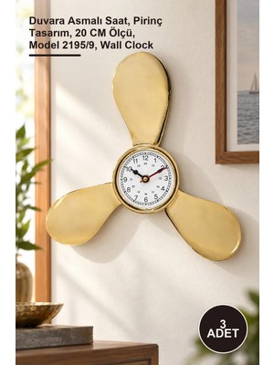 Yenilig 3 Adet Pirinç Duvar Saati – Duvara Asmalı Saat, Pirinç Tasarım, 20 cm Ölçü, Model 2195/9, Wall Clock