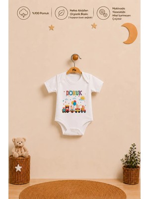 Pia Baby %100 Pamuk Isme Özel Erkek Bebek Kısa Kollu Alttan Çıtçıtlı Body Zıbın Organik Baskılı Bebek Hediyesi