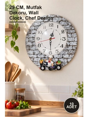 Yenilig 10 Adet Duvar Asmalı Aşçı Figürlü Polyester Duvar Saati – 29 Cm, Mutfak Dekoru, Wall Clock, Chef Design