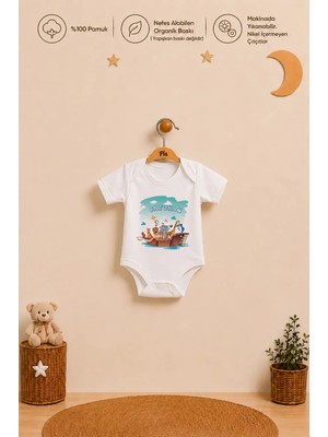 Pia Baby Isme Özel Erkek Bebek Kısa Kollu Body Zıbın %100 Pamuk Alttan Çıtçıtlı Organik Baskılı Bebek Body