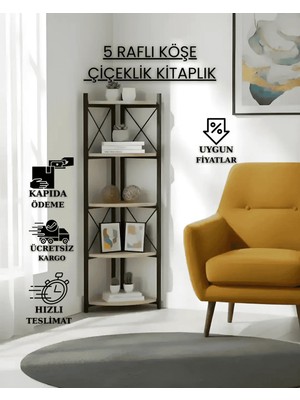 Treeandtech Ece Çiçeklik Kitaplık 5 Raflı