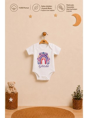 Pia Baby Isme Özel Erkek Bebek Kısa Kollu Alttan Çıtçıtlı Body Zıbın %100 Pamuk Organik Baskılı Bebek Body