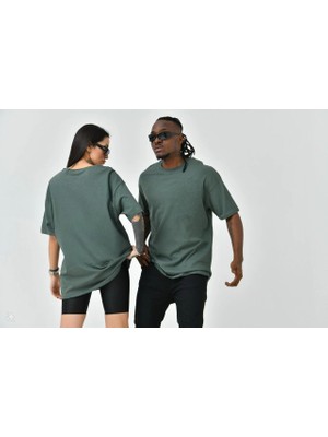 Tarz Yeri Unisex Basic Bisiklet Yaka Oversize T-Shirt - Haki