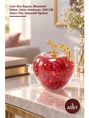 Yenilig 3 Adet Dekoratif Cam Küre – Cam Süs Eşyası, Masaüstü Dekor, Vitrin Aksesuarı, 9x8 Cm, Glass Orb, Dekoratif Sphere
