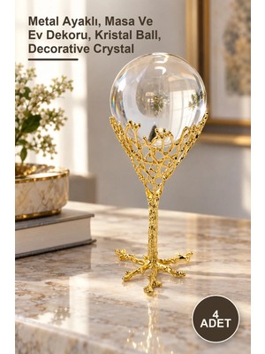 Yenilig 4 Adet Dekoratif Kristal Küre – Metal Ayaklı, Masa ve Ev Dekoru, Kristal Ball, Decorative Crystal