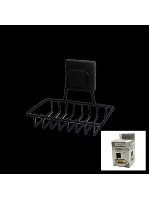 Siyah - Metal Katı Sabunluk Kare Güçlü Yapışkanlı 11X12.5X11CM (5468)