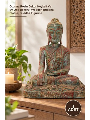 Yenilig 1 Adet Ahşap Oturan Buda Figürü – Oturma Pozlu Dekor Heykeli ve Ev Ofis Dekoru, Wooden Buddha Statue, Buddha Figurine