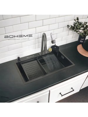 Boheme Teknolojik Eviye Seti Şelale, Çelik Batarya Mutfak Evyesi 3 Fonksiyonlu Bataryası Dahil