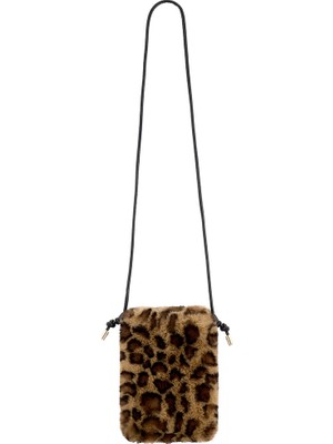 2 Adet Eklips Peluş Leopar Desenli Telefon Çantası