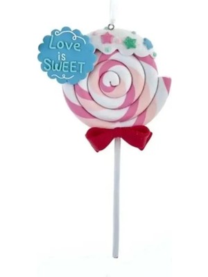Empressco Pembe 17 cm Kil Dolgulu Mesajlı Lolip Şekilli Yılbaşı Süsü