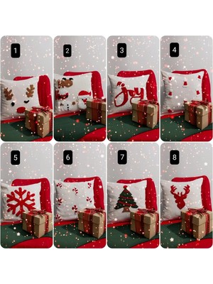 Empressco 4'lü Noel Punch Işlemeli Kırlent Kılıfı, Ekru, Yılbaşı Temalı