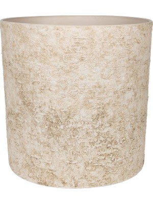 Herdekora Doğal Taş Dokulu Silindir Premium Plastik Saksı Krem-Bej 43X43 Cm.