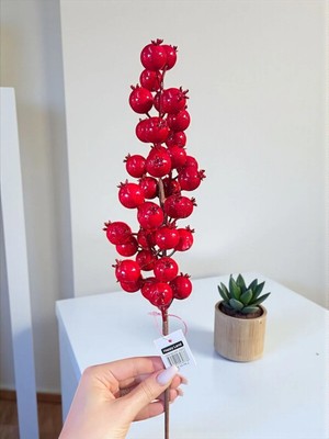 Empressco Yılbaşı Süsü Uzun Saplı Narlı Kokina Kiraz Dalı 65 cm Büyük Boy Yapay Çiçek