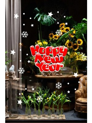 Empressco Renkli Yılbaşı Süsleri ve Kar Tanesi Stickerları, 55X40CM, Neşeli Dekorasyon Seti