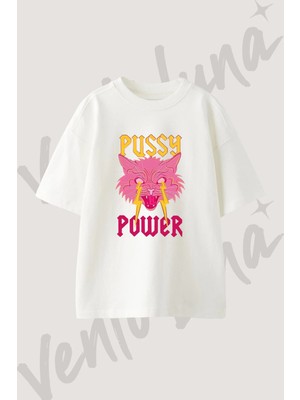 vento luna  power tasarım baskılı unisex oversize kalıp beyaz tshirt