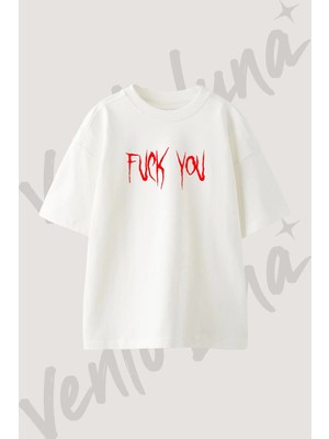 vento luna  you tasarım baskılı unisex oversize kalıp beyaz tshirt